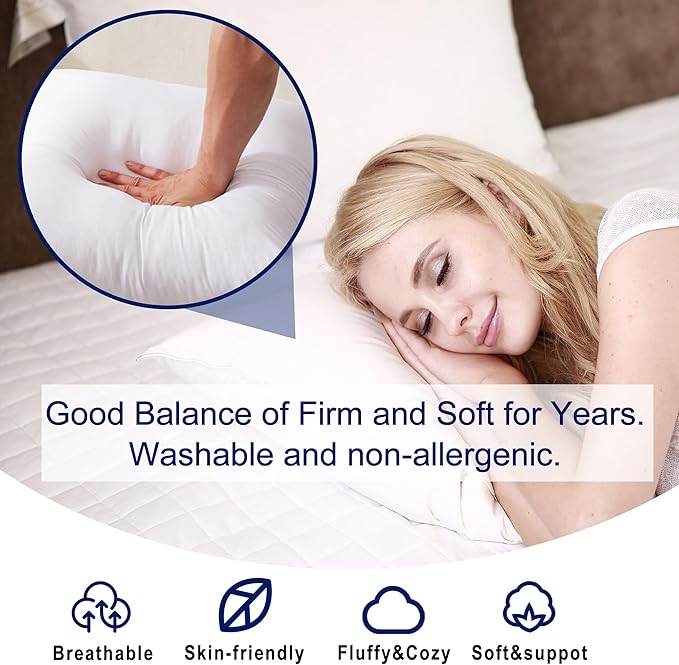 HITO 20x20 Pillow Inserts (Set of 4)- 100% Cotton Covering Down Alternative Throw Pillows White for Couch Bed Sofa