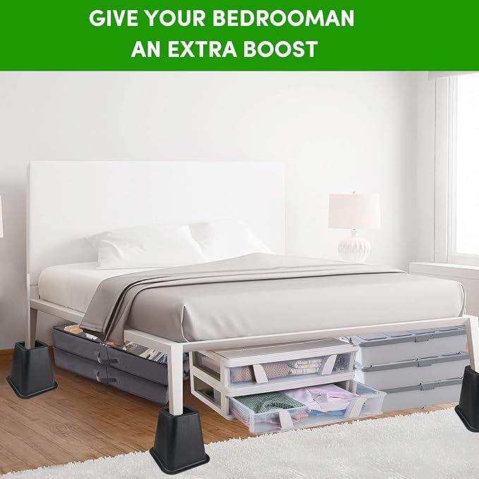 DEDU Bed Risers 6 Inch Heavy Duty 4 Pack, Furniture Risers for Sofas Oversized, Couch Risers with Non-Slip Pad Supports Up to 2200 Lbs for Bed, Desk, Chair (Black)