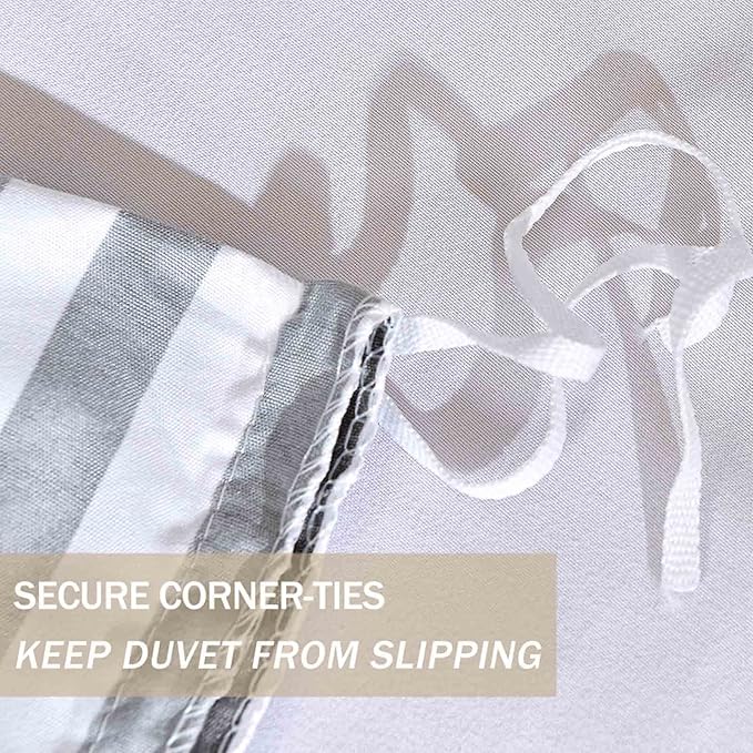 Nanko Striped King Size Duvet Cover Set, White and Grey Stripe Print Pattern 3 PCS - Microfiber Bedding Sets Comforter Cover Zip, Tie - Modern Farmhouse Style for Men and Women Teen, 104 X 90 in Gray
