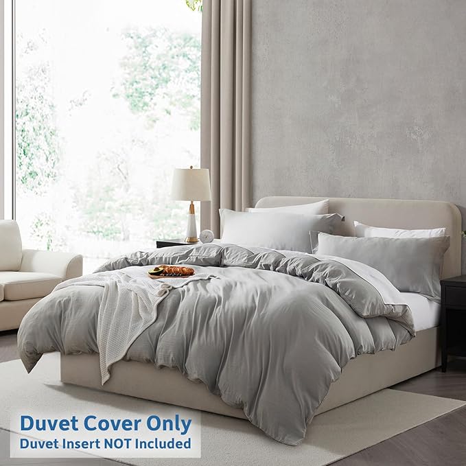 Nestl Light Grey California King Duvet Cover Sets - Soft Prewashed Cal King Duvet Cover, 3 Piece, with Zipper Closure, 1 Duvet Cover 104x98 inches and 2 Pillow Shams - No Comforter