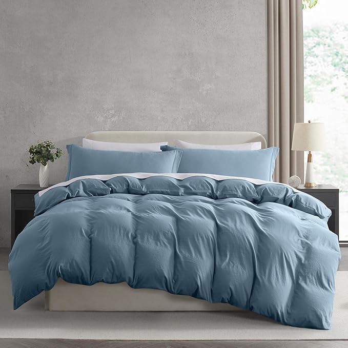 Nestl Stone Blue Duvet Cover Full Size - Soft Prewashed Full Size Duvet Cover Set, 3 Piece, with Zipper Closure, 1 Duvet Cover 80x90 inches and 2 Pillow Shams