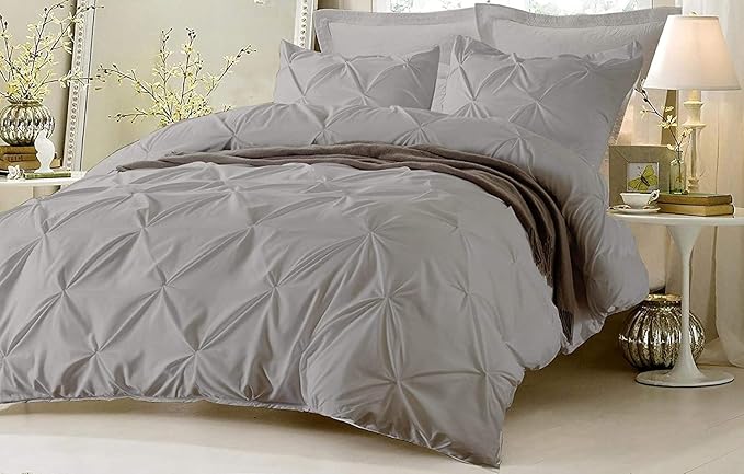 King Size Duvet Cover 100% Cotton Pinch Pleated 800 Thread Count Egyptian Cotton Long Staple Quilt Cover, Silky Soft, Breathable with Hidden Zipper Closure 1 Piece Duvet Cover (Silver Grey)