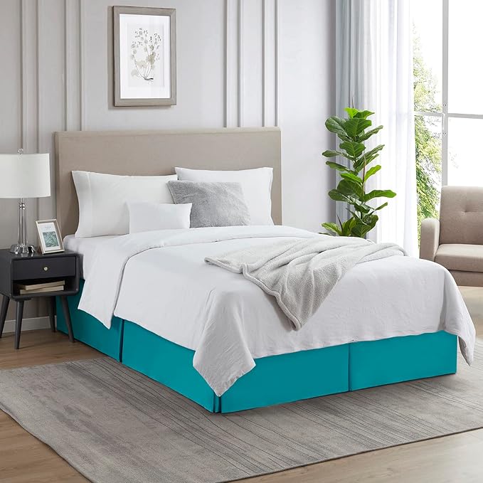 Nestl Teal Full Bed Skirt - Full Size Bed Skirt 14 Inch Drop - Brushed Microfiber Bed Skirts - Hotel Quality Pleated Bed Skirt - Shrinkage & Fade Resistant