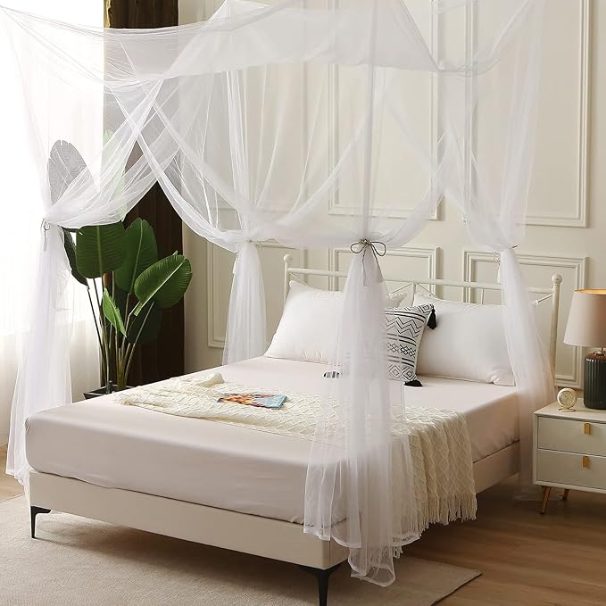 Mosquito Net Bed Canopy for Girls,King Canopy Bed Curtains Queen Size from Ceiling,Dome Mosquito Netting Bed Tent Twin Girls Canopy Bed Decor for Baby Crib,Kid Bed and Adult Beds (White Square)