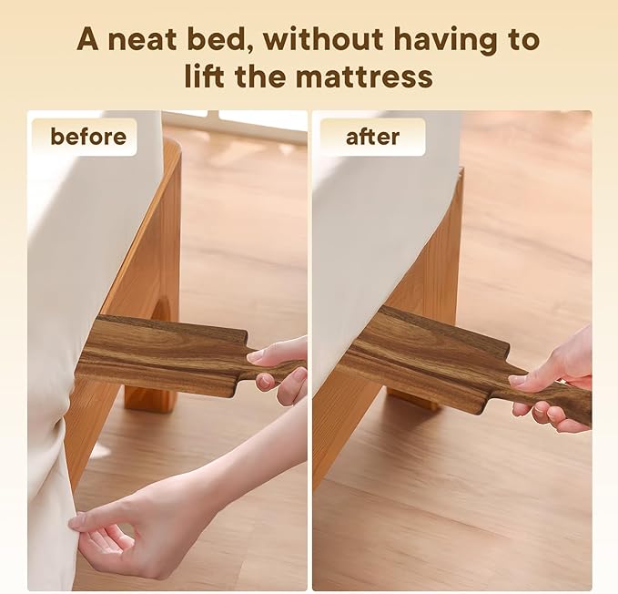 Acacia Wood Mattress Lifter Tool for Changing Sheets, Easy Lever-Action Lift & Comfort Grip, Sturdy Wooden Design for Seniors, Caregivers, Housekeepers, Daily Bed Making & Sheet Tucking