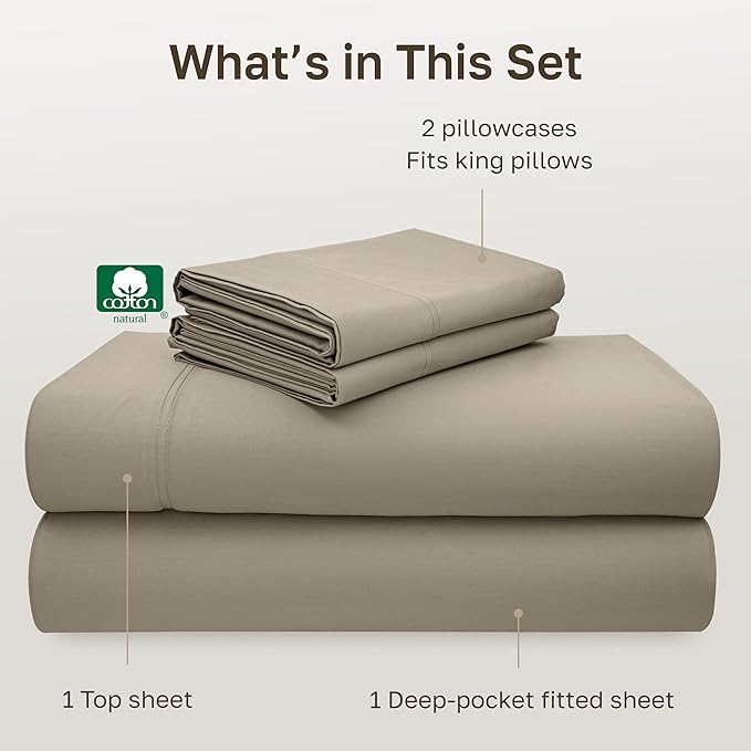 California Design Den California King Sheet Set - 100% Cotton, 600 Thread Count Deep Pocket Cal King Sheet Set, Luxury Soft Hotel-Quality Sheets with Sateen Weave (Cool Taupe)