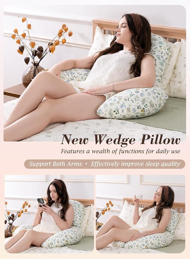 INSEN Wedge Pillow Set for Sleeping and After Surgery, Use for Acid Reflux, Reading and Relaxing, Headboard Pillow for Sitting in Bed