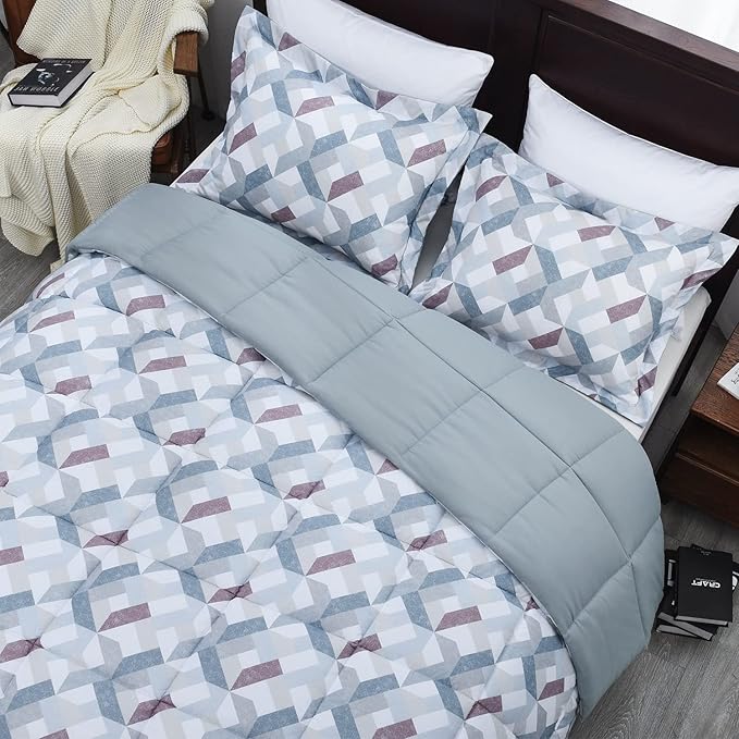 Basic Beyond Queen Comforter Set - Printed Geometry Pattern Comforter Set Queen Size,Lightweight Down Alternative Bed Comforter Queen Set(Geometry,Queen)