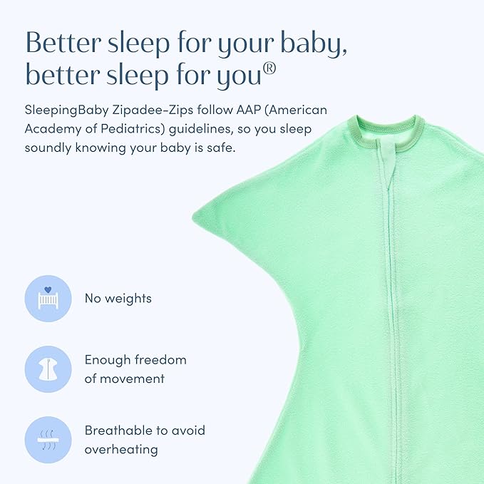 SleepingBaby Zipadee-Zip Transition Swaddle - Cozy Fleece Wearable Blanket with Two-Way Zipper for Baby Sleep - Mint, Small (4-8 Month)