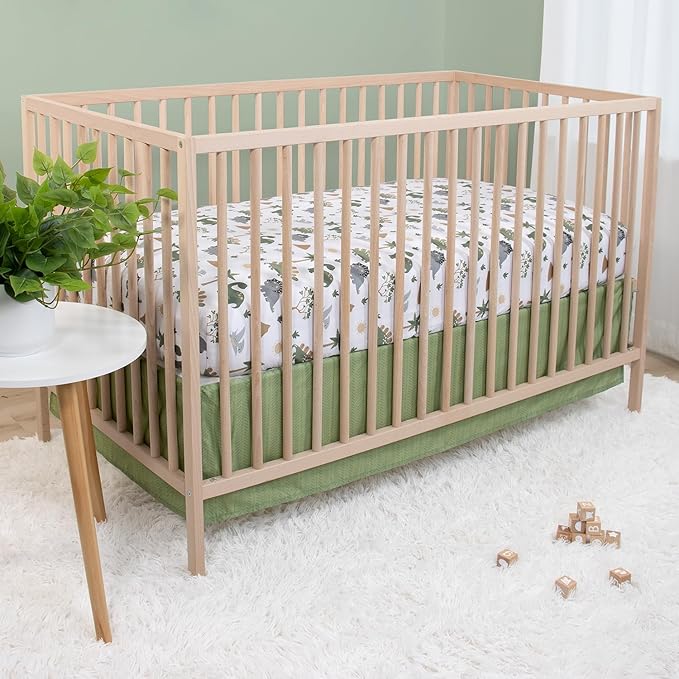 The Peanutshell 3 Piece Baby Crib Bedding Set for Boys - Newborn, Infant & Toddler Nursery Bed Set Decor with Fitted Crib Sheet, Dust Ruffle Comforter - Dinosaur Dreams