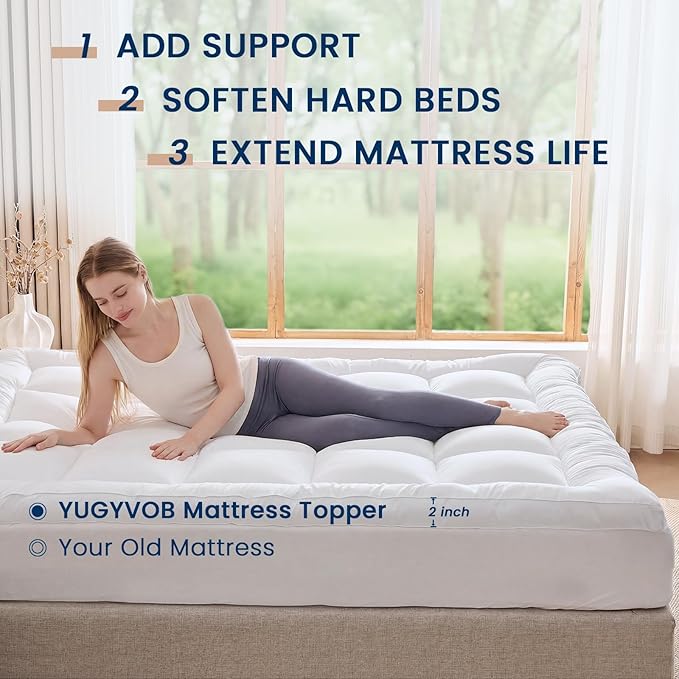 YUGYVOB Mattress Pad Extra Thick, Cooling, and Breathable Twin Mattress Topper 8-21" Deep Pocket Soft Down Alternative Fill