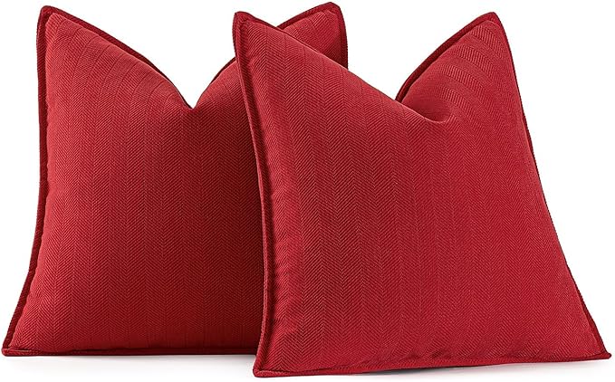 MIULEE Pack of 2 Red Decorative Pillow Covers 16x16 Inch Soft Chenille Luxurious Couch Throw Pillows Farmhouse Cushion Covers with Elegant Design for Sofa Bedroom Living Room Home Decor