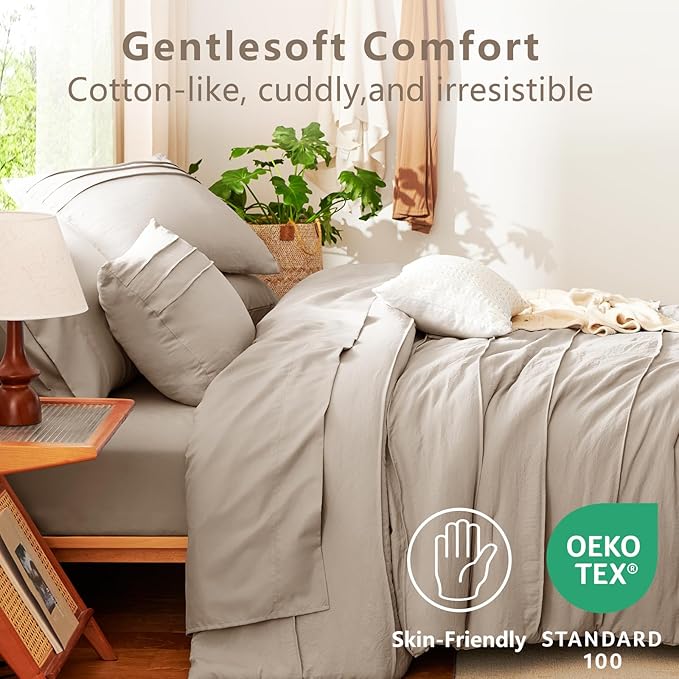 CozyLux Comforter Full Size Wheat, 7 Pieces Soft Pinch Pleat Bed in a Bag Full Comforter Set with Sheets, Boho Bed Set with Down Alternative Comforter, Sheets, Pillowcases & Shams