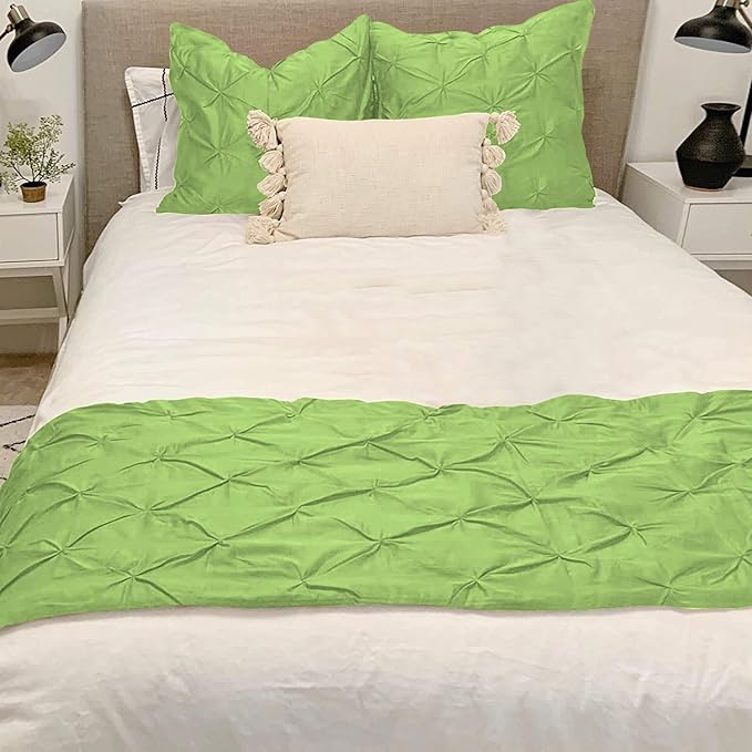 Bed Runner Set - 100% Pure Cotton 800 Thread Count - Luxury 1 Pinch Pleated Bed Runner and 4 Pillow Cover - 5 Piece Pinch Pleated Bed Runner Set Queen, Sage