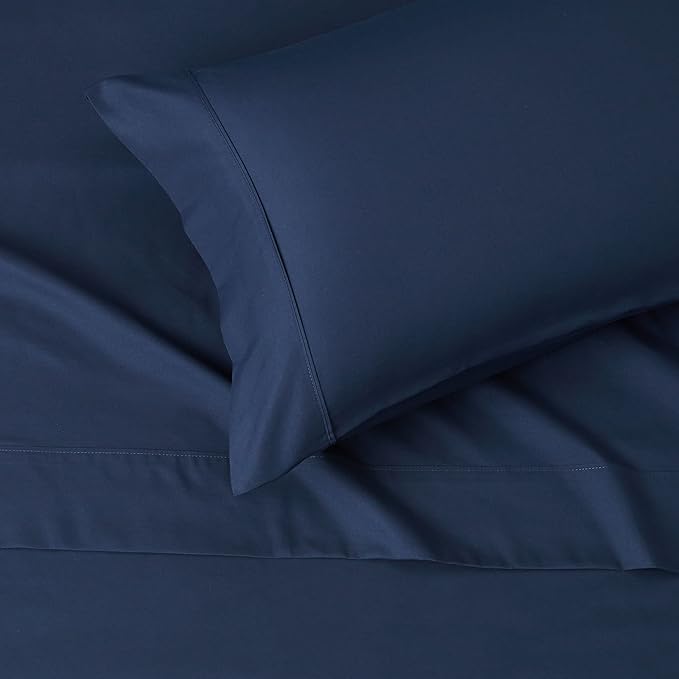 Amazon Basics Lightweight Super Soft Wrinkle-Free Breathable Brushed Microfiber 3-Piece Fitted Sheet Set with 14-Inch Deep Pockets,Twin XL,Navy Blue,Solid,(Pack of 4)