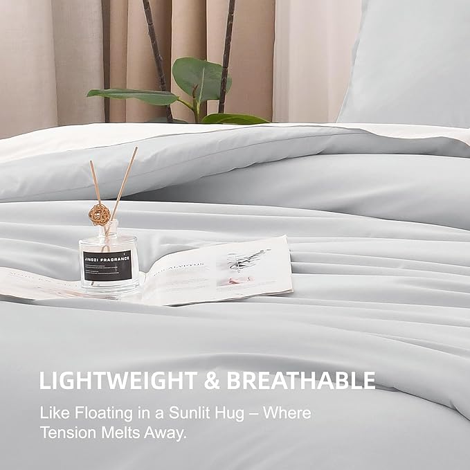 Litanika Comforters Twin XL Size Light Grey, 2 Pieces Lightweight Solid Bedding Set & Collections, All Season Fluffy Bed Set (68x92 Inches Comforter & 1 Pillowcase)