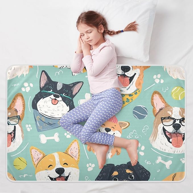 Waterproof Bed Pad Reusable Changing Pad Toddler Mattress Protector Large Pee Pad Baby Diaper Pad Soft Washable Liner Green Dog Ball