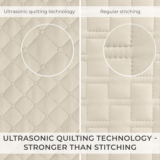 Mellanni Twin Bedspread Coverlet Set - Bedding Cover with Sham - Ultrasonic Quilting Technology - 2 Piece Oversized Quilt Set - Bedspreads & Coverlets (Twin, Paloma Beige)