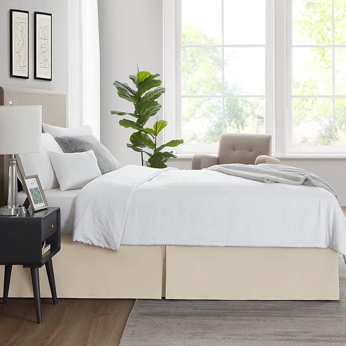 Nestl Cream Bed Skirt King Size - King Bed Skirt 14 Inch Drop - Brushed Microfiber Bed Skirts - Hotel Quality Pleated Bed Skirt - Shrinkage & Fade Resistant