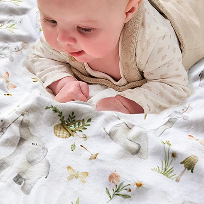 BOPRIO Baby Blankets for Unisex Boys Girls, Super Soft Nursery Minky Blankets with Baby Elephant Design and Dotted Fleece Backing, Printed Bed Throws Newborn
