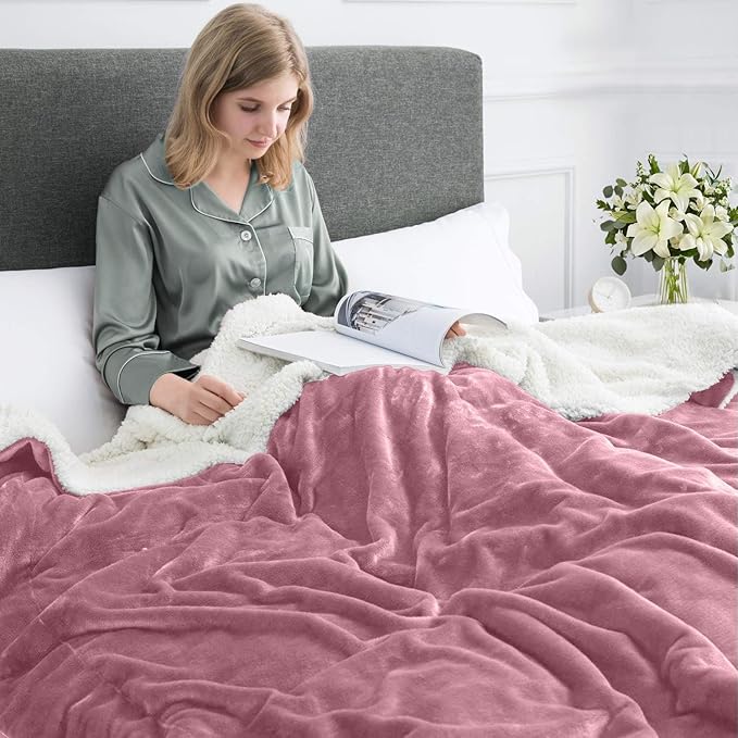 MOONLIGHT20015 Baby Pink Sherpa Fleece Throw Blanket for Bed - Wholesale Bulk Pack of 16 Sherpa Blankets - Soft Fluffy Throw Blankets for Hotels, Guest Bedroom, 50x60 Inches