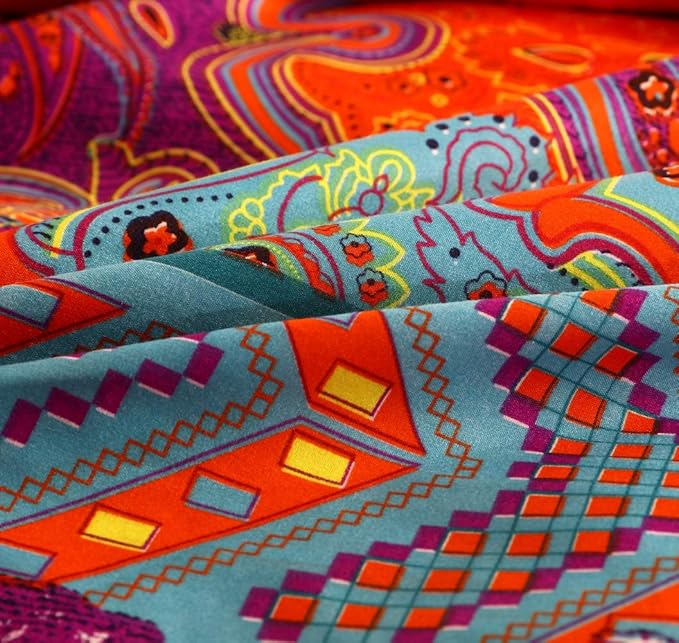 Boho Queen Duvet Cover, 100% Microfiber Ethnic Bohemian Colorful Bedding Set for Men Women, Yellow Orange Modern Geo Bohemian Print Duvet Cover, with Zipper Closure Luxury Soft Durable (Queen, 3pcs)
