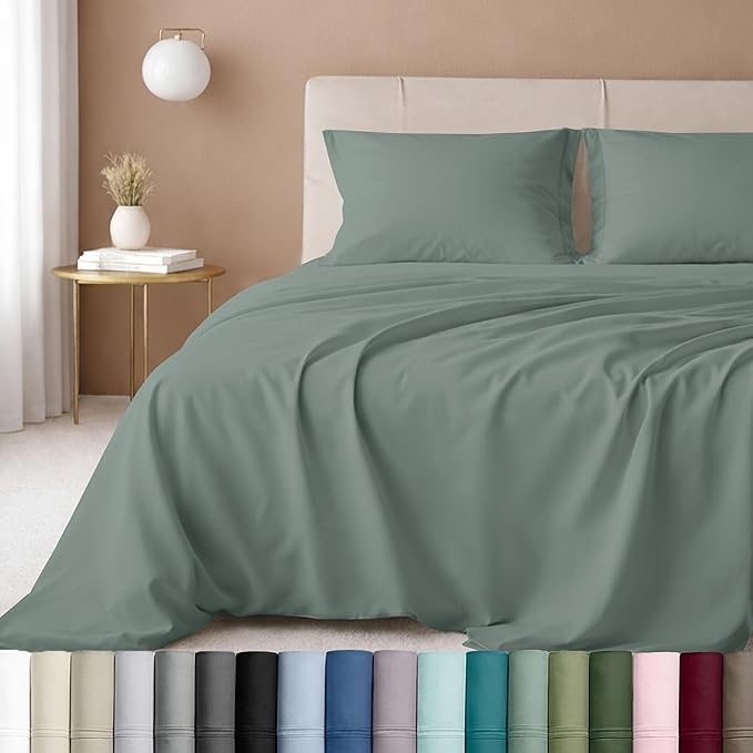 California Design Den California King Sheet Set - 100% Cotton, 600 Thread Count Deep Pocket Cal King Sheet Set, Luxury Hotel-Quality Sheets with Soft Sateen Weave (Sage Green - Cool Tone)