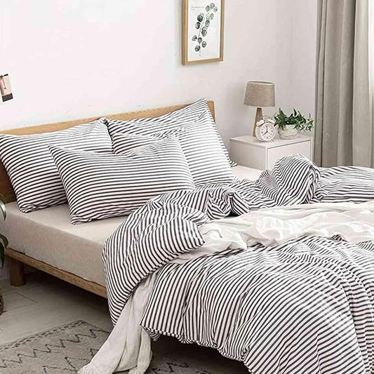 Nanko Striped King Size Duvet Cover Set, White and Grey Stripe Print Pattern 3 PCS - Microfiber Bedding Sets Comforter Cover Zip, Tie - Modern Farmhouse Style for Men and Women Teen, 104 X 90 in Gray