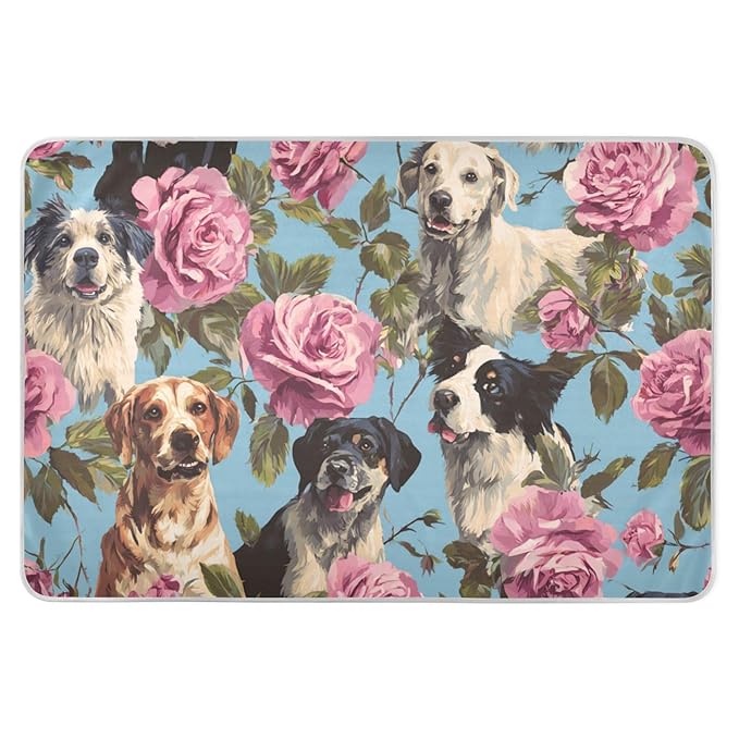 Waterproof Bed Pad Reusable Changing Pad Toddler Mattress Protector Large Pee Pad Baby Diaper Pad Soft Washable Liner Blue Dog and Rose