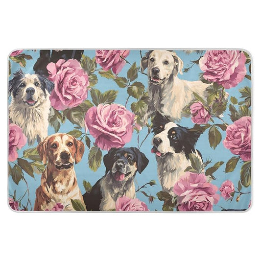 Waterproof Bed Pad Reusable Changing Pad Toddler Mattress Protector Large Pee Pad Baby Diaper Pad Soft Washable Liner Blue Dog and Rose