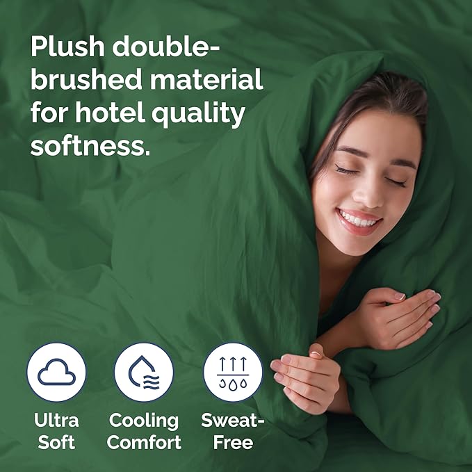 Duvet Cover Full Size - Extra Soft Full Size Duvet Cover - Lightweight & Breathable - Easy Care & Fade Free with Zipper Closures & Ties - 80" x 90" Inches - (Emerald Green) Comforter Not Included