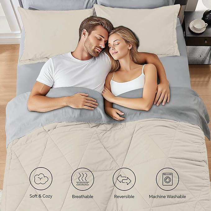 BEDELITE Twin Comforter Set 5 Pieces Bed in A Bag - Soft Microfiber Reversible Beige Bed Set with Comforters, Sheets, Pillowcase & Sham, Cozy Luxury Bedding Sets for All Season