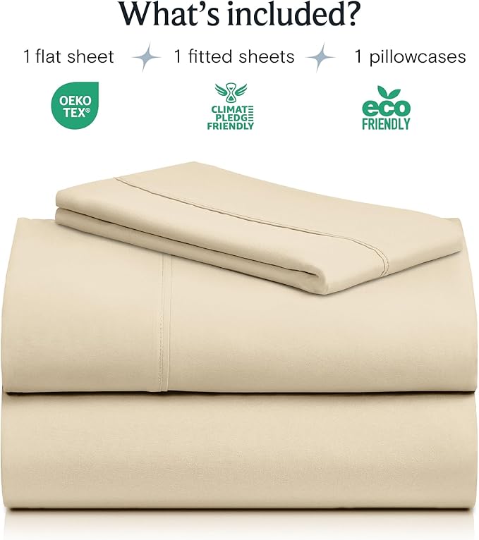 LuxClub Twin Sheets - Soft Kids Bed Sheets, 3 PC Deep Pockets 18" Eco Friendly Wrinkle Free Fitted Sheets Machine Washable Hotel Bedding Silky Soft Cream