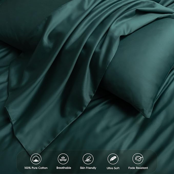 MooMee Duvet Cover Set, 100% Extra Long Staple Cotton 600 Thread Count Sateen Silky Luxury Soft Breathable Durable Hotel Quality Bedding Set, 3 Pieces (Forest Green,California King 104"x98")