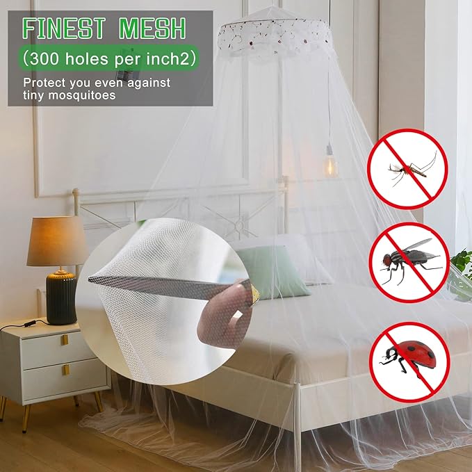 Mosquito Net Bed Canopy for Girls,King Canopy Bed Curtains Queen Size from Ceiling,Dome Mosquito Netting Bed Tent Twin Girls Canopy Bed Decor for Baby Crib,Kid Bed and Adult Beds (White Dome1)