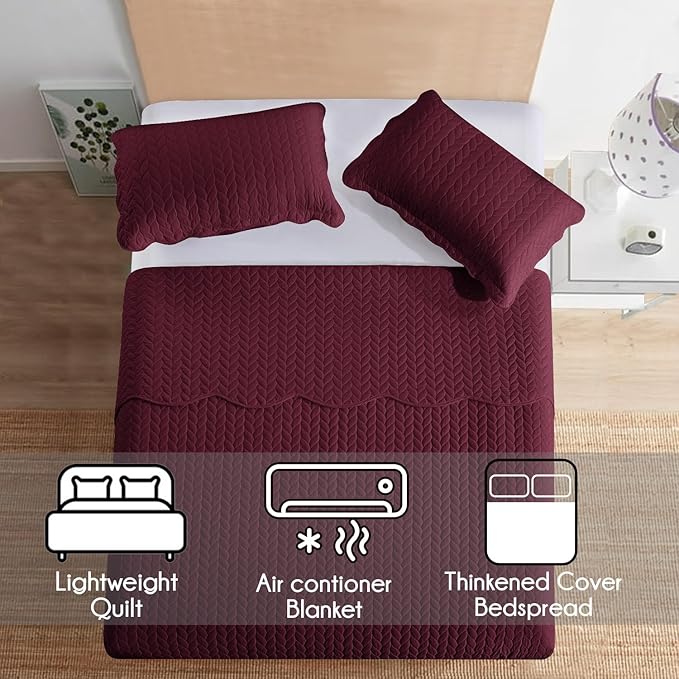 MOONLIGHT20015 8 Pack Quilt King Size Bedding (106" x 96") - Bulk Wholesale for Hotels, Guest Bedroom & Airbnbs - Lightweight Microfiber Reversible Embossed Quilts Bedspread (Burgundy)