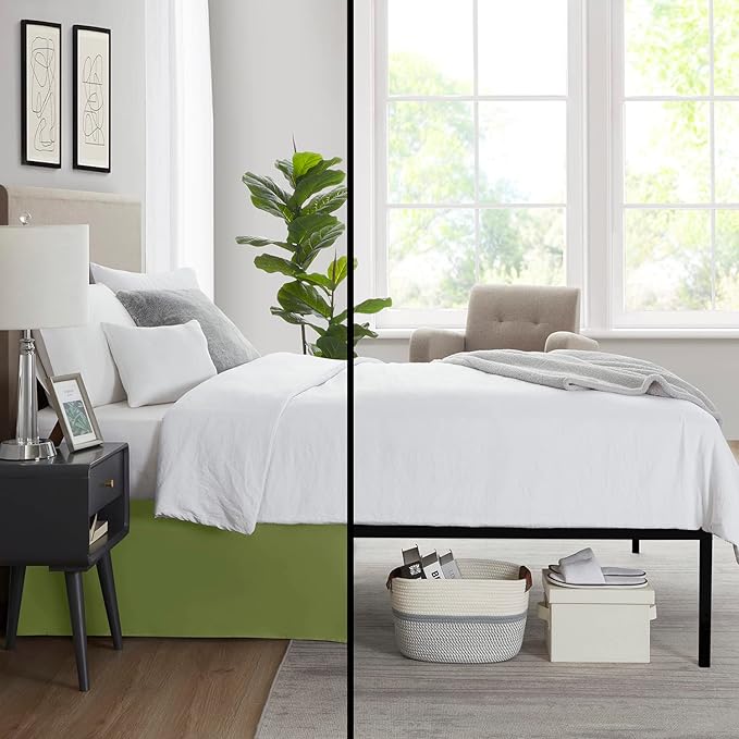 Nestl Calla Green Bed Skirt Cal King Size - Cal King Bed Skirt 14 Inch Drop - Brushed Microfiber Bed Skirts - Hotel Quality Pleated Bed Skirt - Shrinkage & Fade Resistant