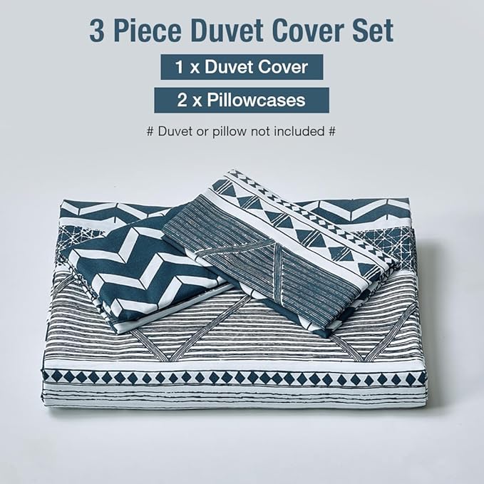 Lekesky Duvet Cover Queen Size, Soft Microfiber Boho Aztec Quilt Cover Set Blue Bohemian Queen Bedding Duvet Cover Sets with Zipper Closure Corner Ties (No Comforter)