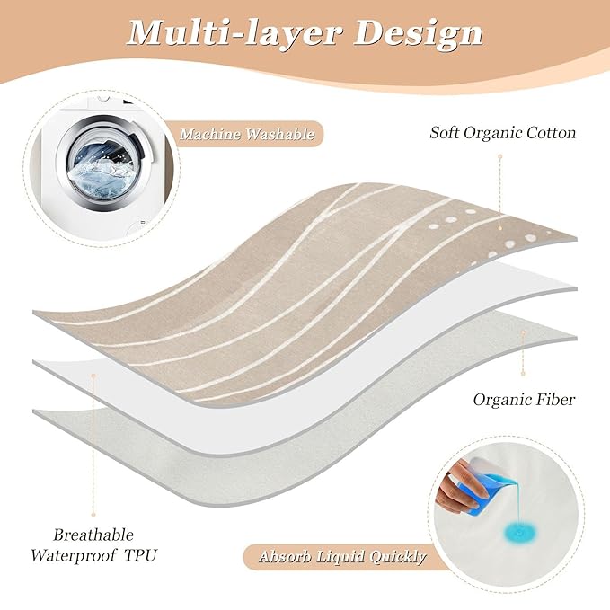 Waterproof Bed Pad Reusable Changing Pad Toddler Mattress Protector Large Pee Pad Baby Diaper Pad Soft Washable Liner Light Brown Boho Wave