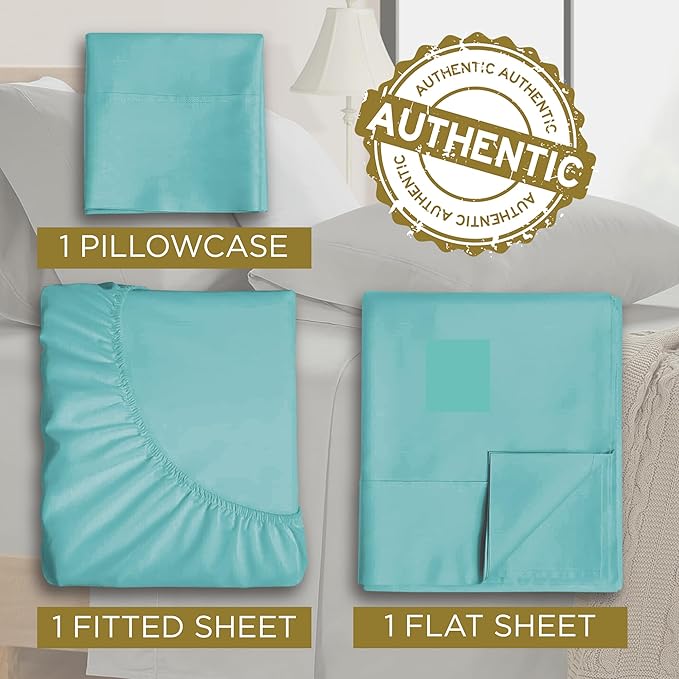Twin XL 100% Microfiber Double Brushed Sheet Set - Extra-Soft & Wrinkle-Free - 15" Deep Pockets, 39" x 80" - Ideal for Dorms, Hospitals & Split King Beds - 3 PC Set (Twin XL, Aqua Blue)
