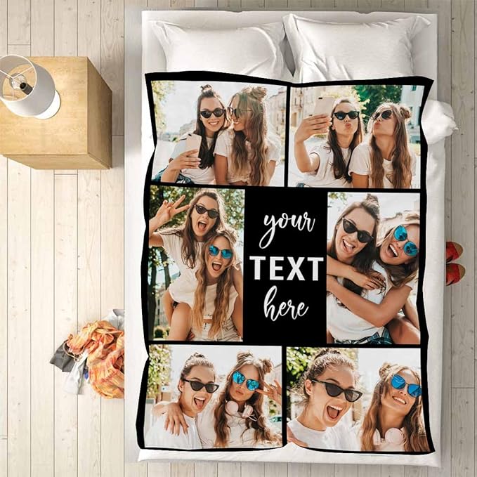 Customized Photo Blanket - 6 Pictures Personalized for BFF, Sister, Besties - Unique Gifts - Collage Blanket with Photos - 8