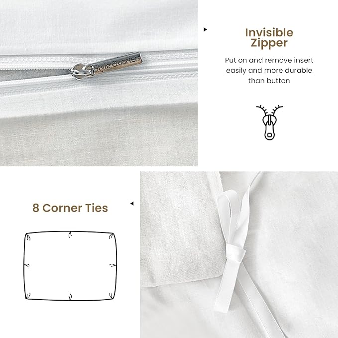 Style Quarters 3PCS Duvet Cover Set with White Leafy 100% Cotton Silhouettes Duvet Cover King Size Machine Washable Includes 1 Duvet Cover + 2 Shams (King)