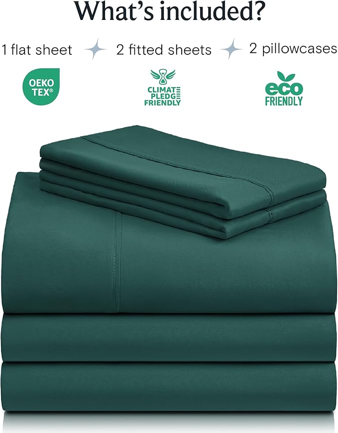 LuxClub 5 PC Split King Sheet Set, Breathable Luxury Bed Sheets, Deep Pockets 18" Eco Friendly Wrinkle Free Cooling Sheets Machine Washable Hotel Bedding Silky Soft - Emerald Split King