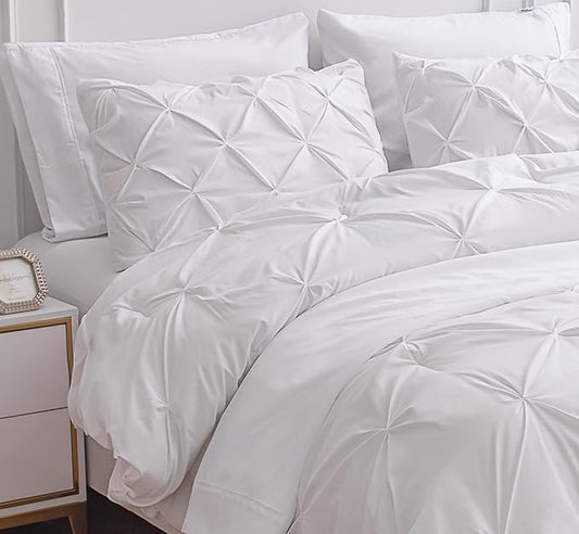 LANE LINEN Queen Size Comforter - 7 Piece - Bed in a Bag White Queen Comforter Set - Soft Microfiber Queen Bed Set with Comforters, Sheets, Pillowcases & Shams - Clean Aesthetic Fluffy Bed Set - White | Clean bed look, Soft microfiber, Fluffy light fee...