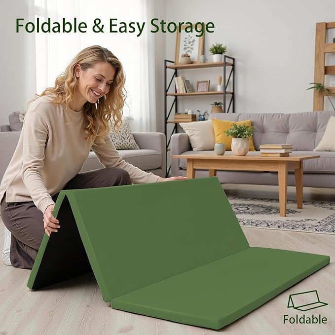 Foam Baby Play Mat: PU Leather Waterproof Kids Playmat - Trifold Floor Mat - Large Play Mat for Playpen Thick Pad Fodable Mattress Soft Toddler Mattress Infant Cushion for Preschool (Green)