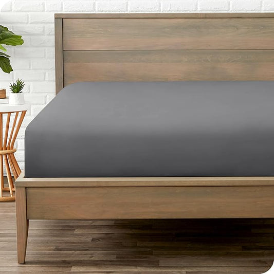 Bare Home Fitted Bottom Sheet Split King - Premium 1800 Microfiber - Ultra-Soft Wrinkle Free - Deep Pocket - 2 Twin XL Fitted Sheets (Split King, Grey)