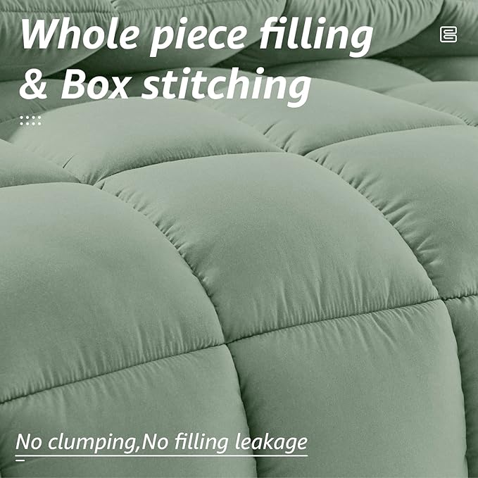 HYLEORY All Season California King Size Bed Comforter - Cooling Down Alternative Quilted Duvet Insert with Corner Tabs - Winter Warm - Machine Washable - Sage Green