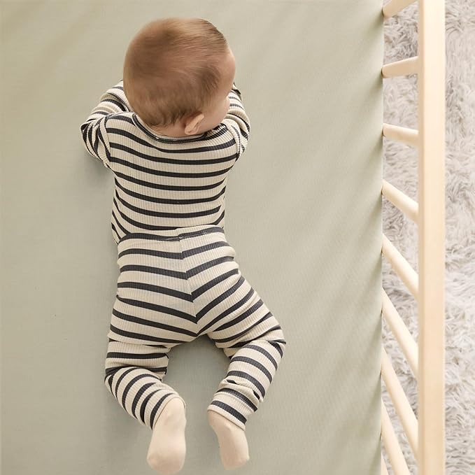 GRSSDER Jersey Crib Sheets for Boys and Girls, Stretchy Ultra Soft Crib Fitted Sheets Set 2 Pack, Universal Fit All Standard Crib Mattress Pads Safe and Snug, Pale Sage/Sage