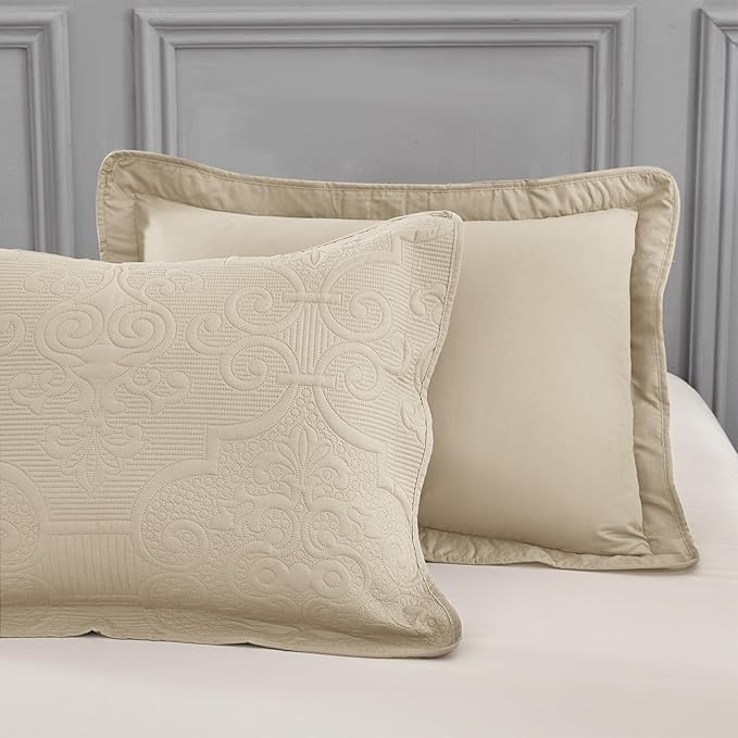 CHIXIN Quilt King Size - Damask Paisley Bedspread Coverlet Set - Classic & Gorgeous Style Bedding Cover, Ultrasonic Quilting, Reversible, Lightweight, 4 Piece, Taupe