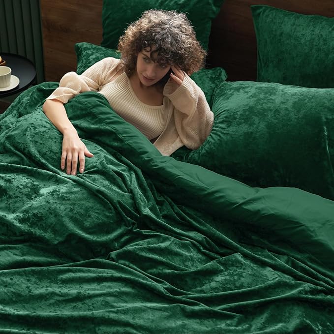 PHF Truly Velvet Duvet Cover Set California King Size, 3pcs Ultra Soft Breathable Comforter Cover Set, Luxury Cozy Flannel Duvet Cover with Pillow Shams Bedding Collection, 104" x 98", Emerald Green